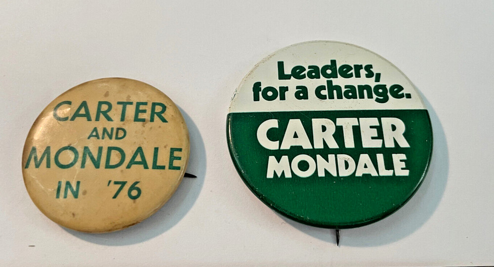 2 VTG 1976 Carter Mondale Campaign Pinback Button