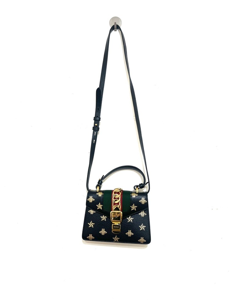 Authentic Gucci Sylvie Bee Star Leather Shoulder Bag
