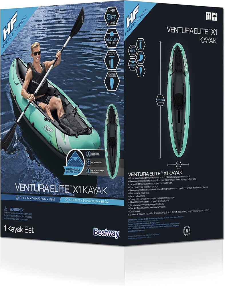 Hydro Force Inflatable Kayak Set | Includes Seat, Paddle, Hand Pump, Storage Car