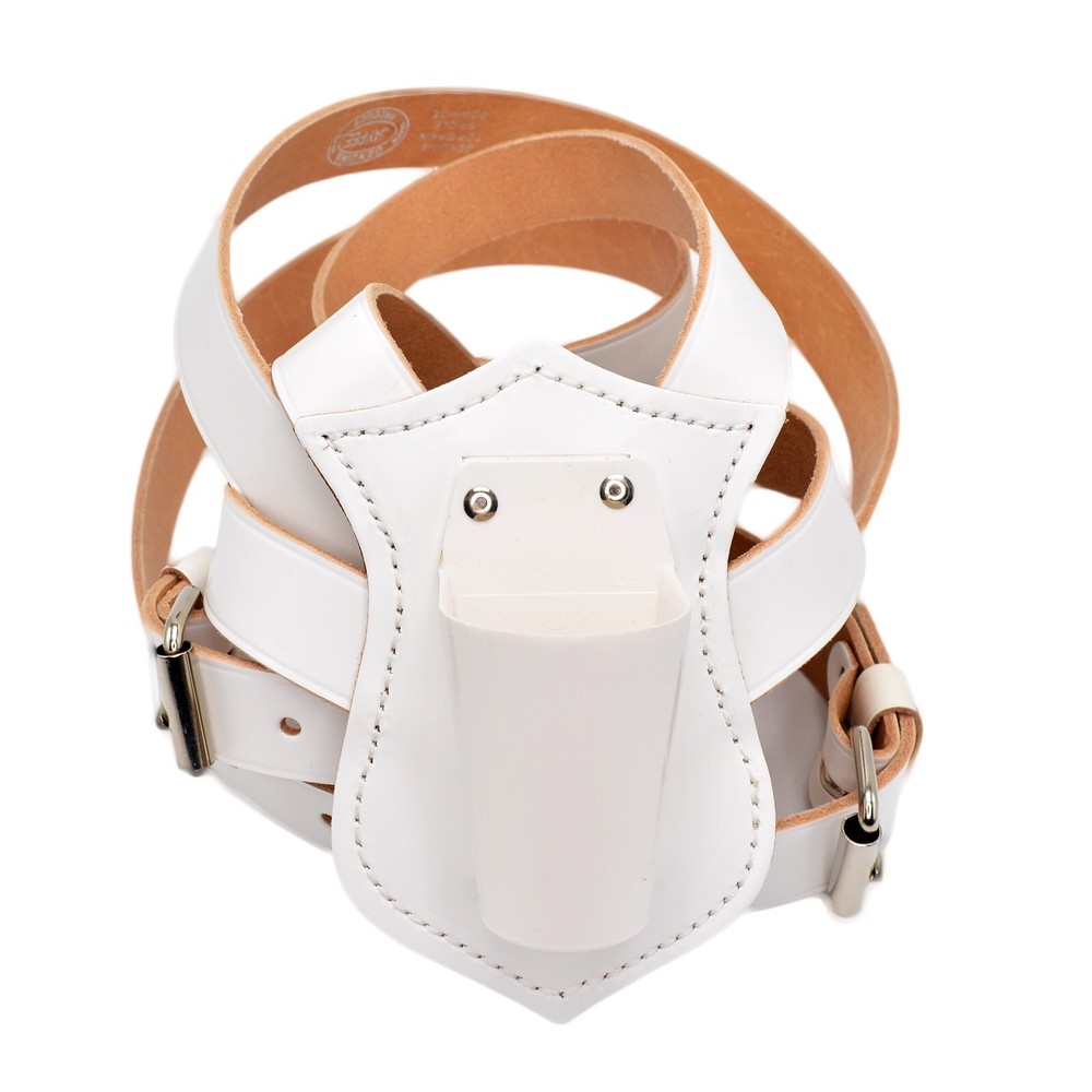 Jay-Pee White Leather Double Strap Adjustable Parade Flag Carrier w/Cup Honor