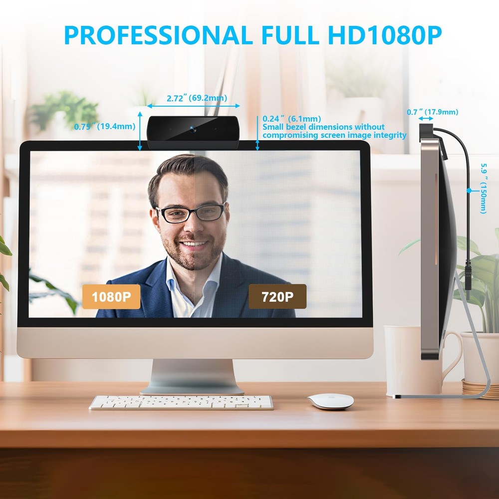 Webcam 1080P with Built-In Mic for Desktop Computer PC Mac Laptop Tablet