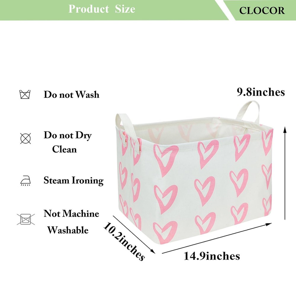 Rectangular Pink Storage Basket Emptyheart Print Basket For Kidswaterproof Stora