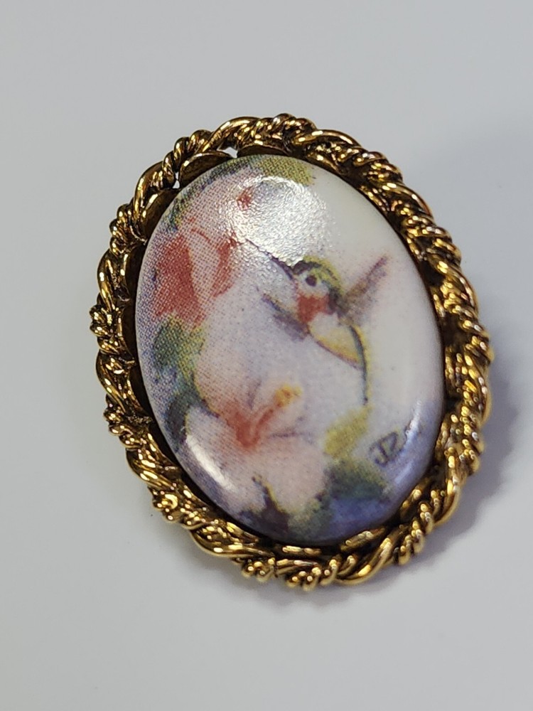 Hummingbird On Ceramic Lapel Pin Also A Pendant