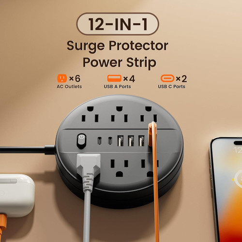 5 FT Surge Protector Power Strip, Extension Cord with Multiple 5 5 ft, Black