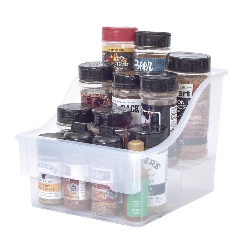 2 Pack Medium Clear Plastic Bins 2 Tier Stackable Kitchen Organizer Storage New