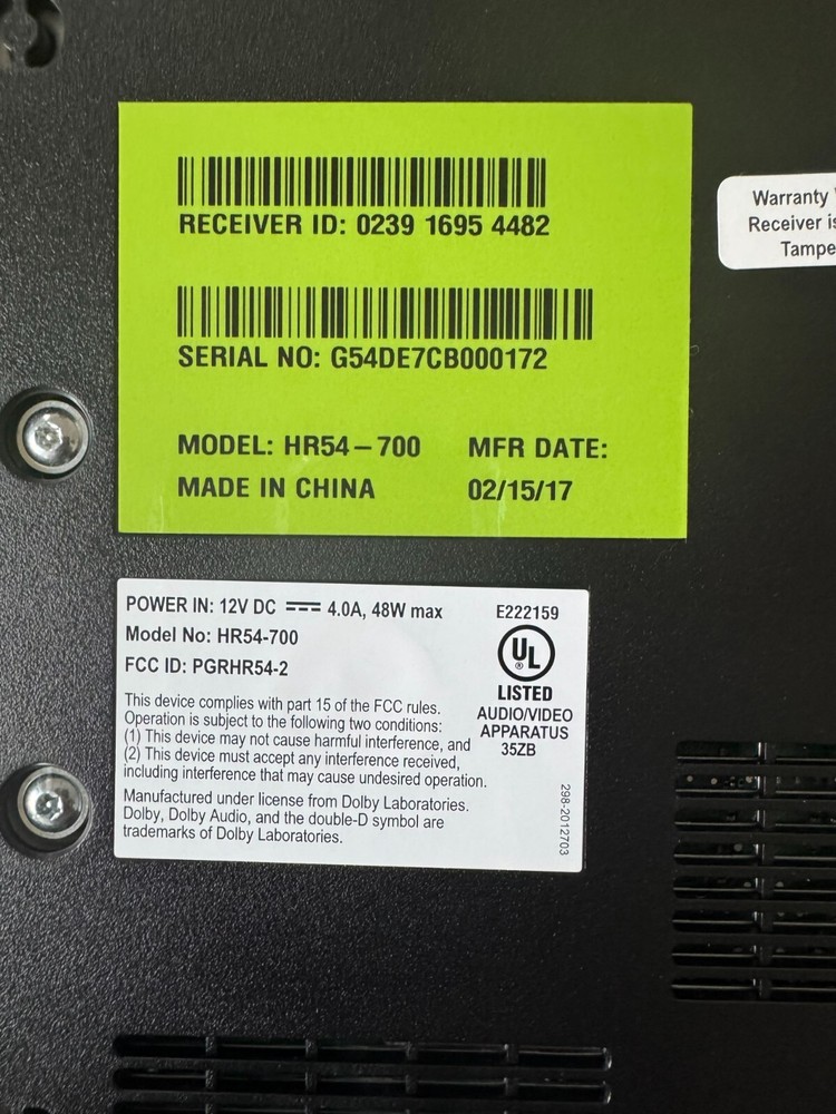 Directv HR54-700- DVR Receiver Box Unit Only