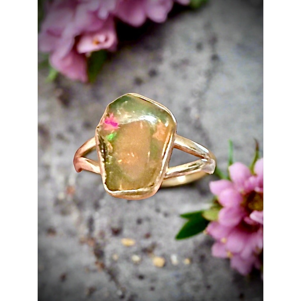 Rough Ethiopian Opal Sterling Silver Ring Size 8.5