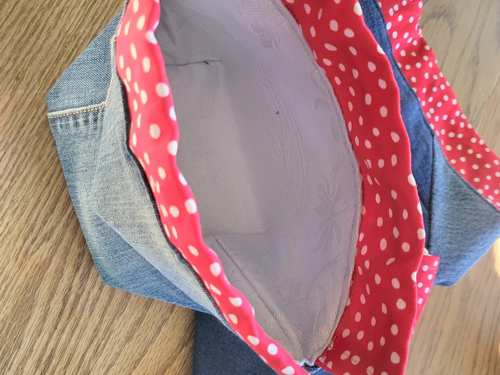 Recycled denim drawstring bag, Upcycled Drawstring, small project bag