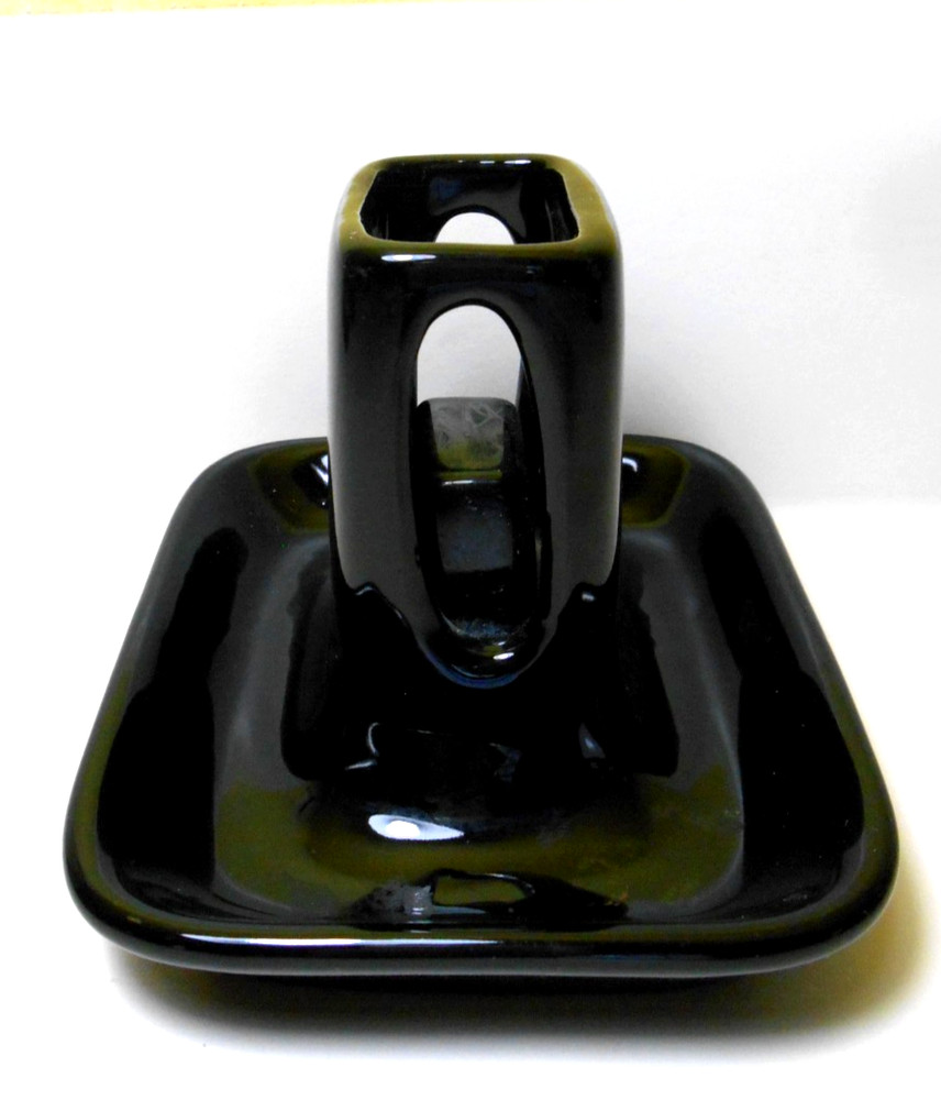 Porcelain Match Holder Ashtray Black
