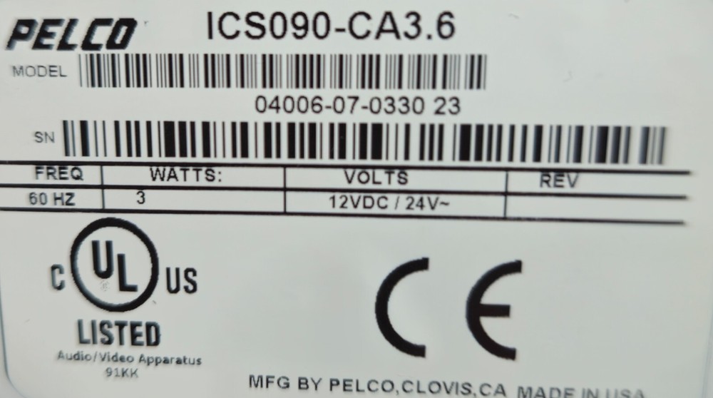Pelco Wall/Ceiling/Corner Mount Security Dome Camera ICS090-CA3.6