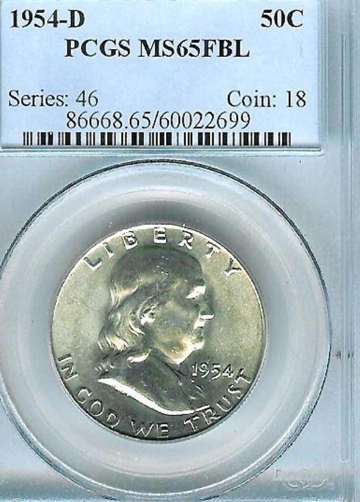 1954-D Franklin Half : PCGS MS65FBL Blazing White