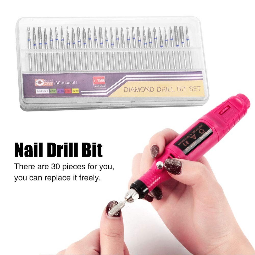 Nail Drill Bits - 3/32“ Carbide Cuticle Bits with Case for Most Manicure Mach...