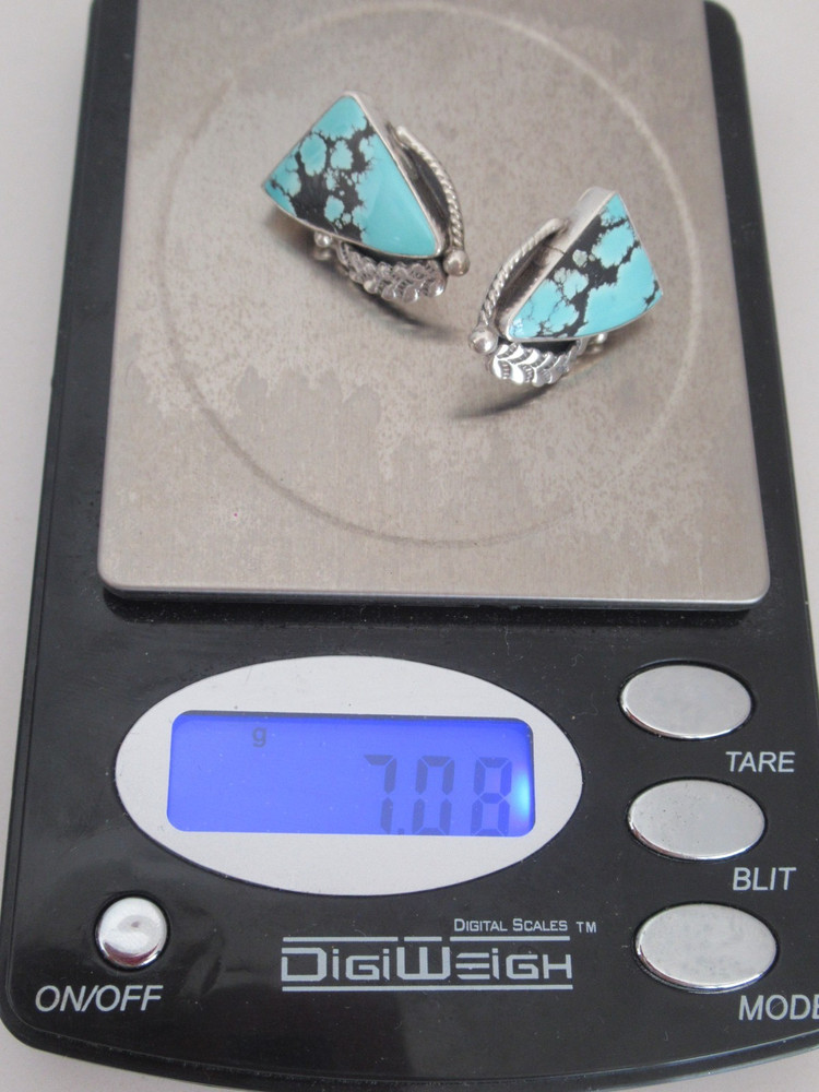 Burt Francisco Native American Sterling Silver Turquoise Stud Earrings Flat Top