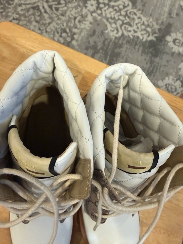 Gucci White and Tan Leather Combat Boots Size 8
