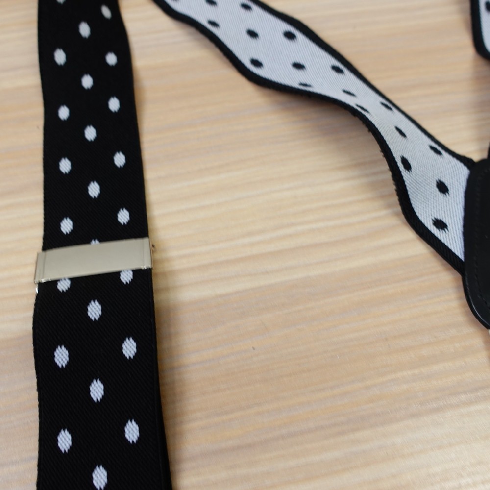 Suspender Men Black White Polka Dot Clip On Y Back Elastic Adjustable Rockabilly