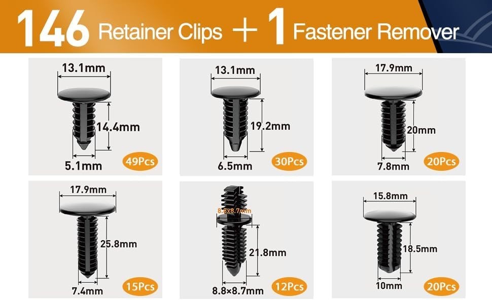 146PCS Nylon Bumper Shield Retainer & Double End Xmas Tree Retainers Clips Un...