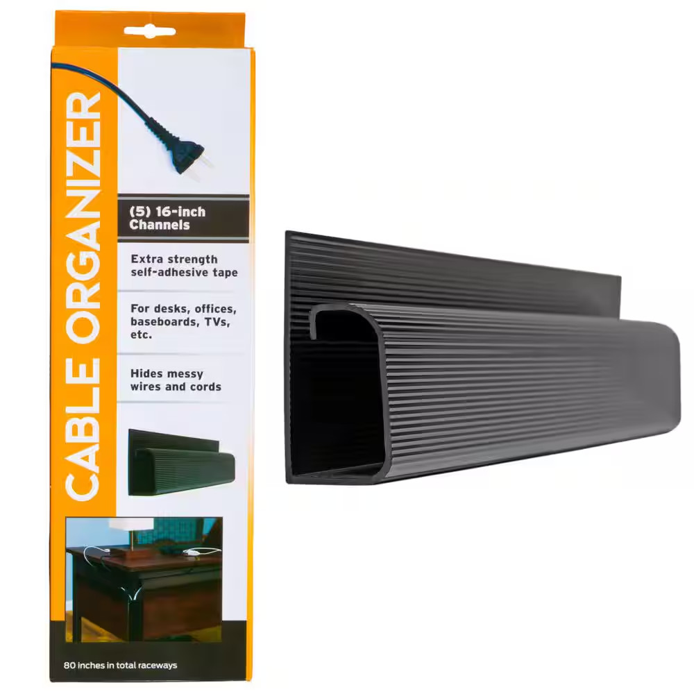 16 In. J-Channel Desk Cable Organizer in Black (5-Pack)