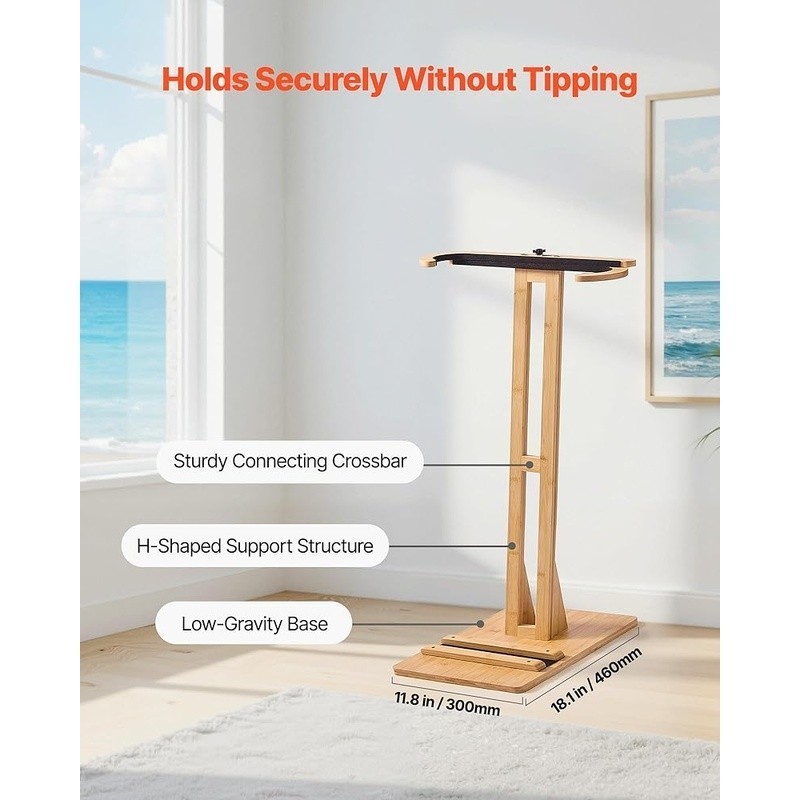 Adjustable Bamboo Surfboard Rack Freestanding Storage Display Stand Anti-Scratch