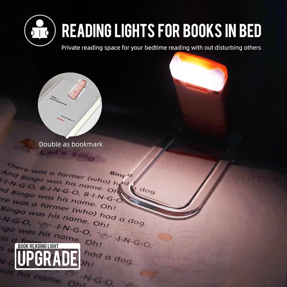 2-Pack USB Rechargeable Clip-On Book Light Pink 3 Brightness Dimmable