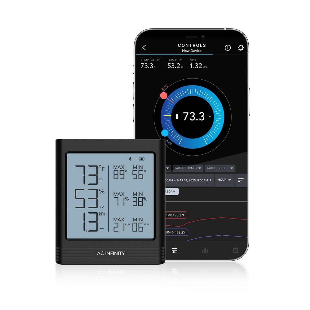 AC Infinity Temperature Humidity VPD Smart Hygrometer B2 with LCD Black