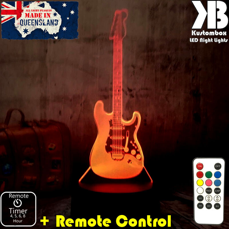 ELECTRIC GUITAR 6 STRINGS 3D LED BATTERY USB NIGHT LIGHT 7 COLOURS + REMOTE
