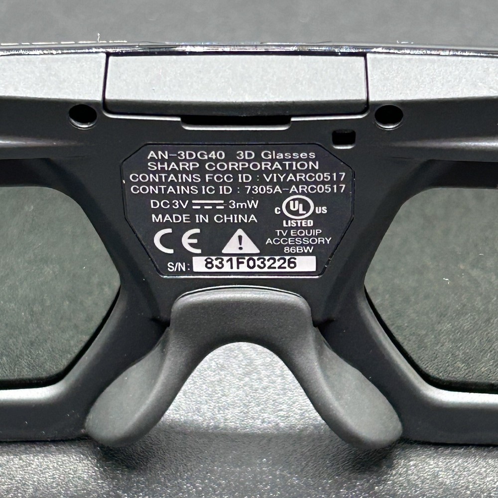 Sharp AN-3DG40 3D Glasses Black NWOT