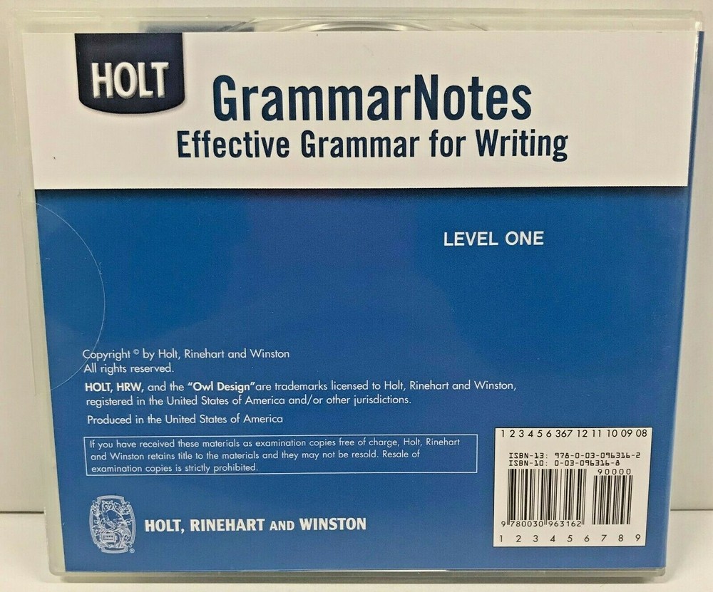 Holt Grammar Notes Effective Grammar for Writing Level One (2008 DVD-ROM)