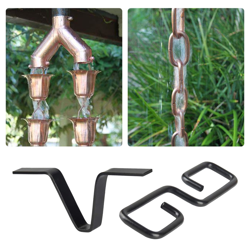 Rain Chain Gutter Adapter V-Shaped Rain Chain Adapter With S-shaped Hook Black