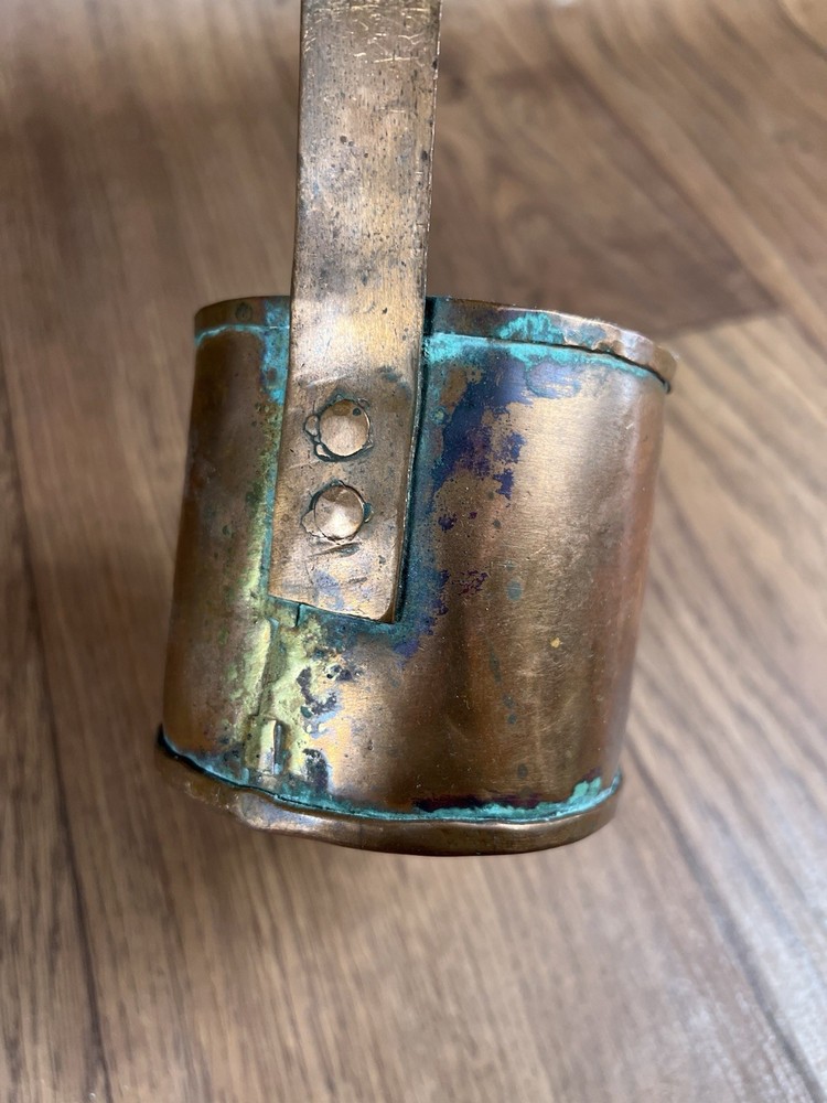 ANTIQUE HAND MADE COPPER LADLE MARKED 1880 RUSSIAN SCRIPT