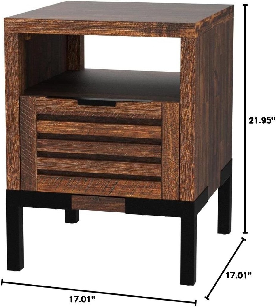 Bme Millie Solid Acacia Wood Rustic Nightstand Pre Assembled