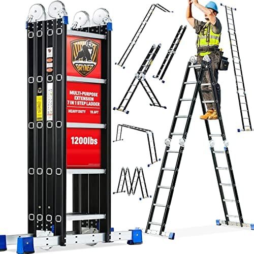 Bryner Folding Step Ladder,19.6ft ,7in1 Multi-Purpose Folding Extension Ladders