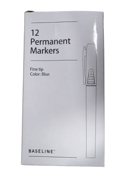 12 - Baseline Staples Fine Tip Blue Permanent Markers BL58129