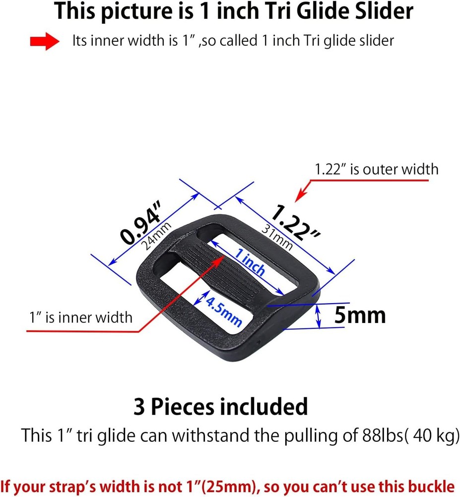Heavy Duty Side Release Buckles with Plastic Tri Glide Slides