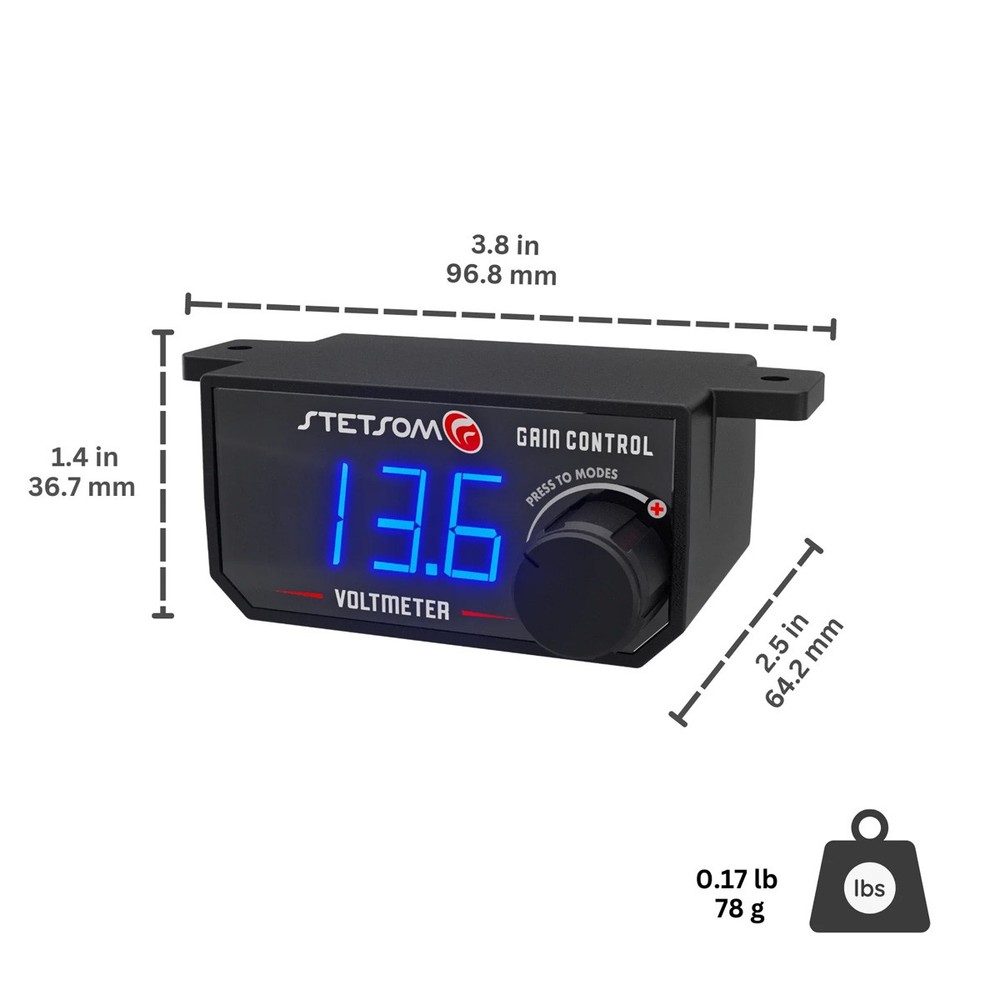 Stetsom Universal Bass Knob Control Voltmeter RCA Input Blue LED Display GAINCTL
