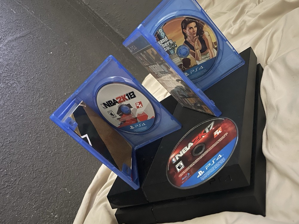 2 Sony PlayStations 4 Black Console Bundle with 4 Games, 3 Controllers & Cords