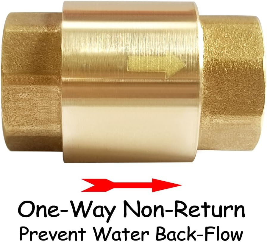 Solid Brass 3/4 Inch In-Line Spring Check Valve 3/4" NPT Female Thread One-Way N