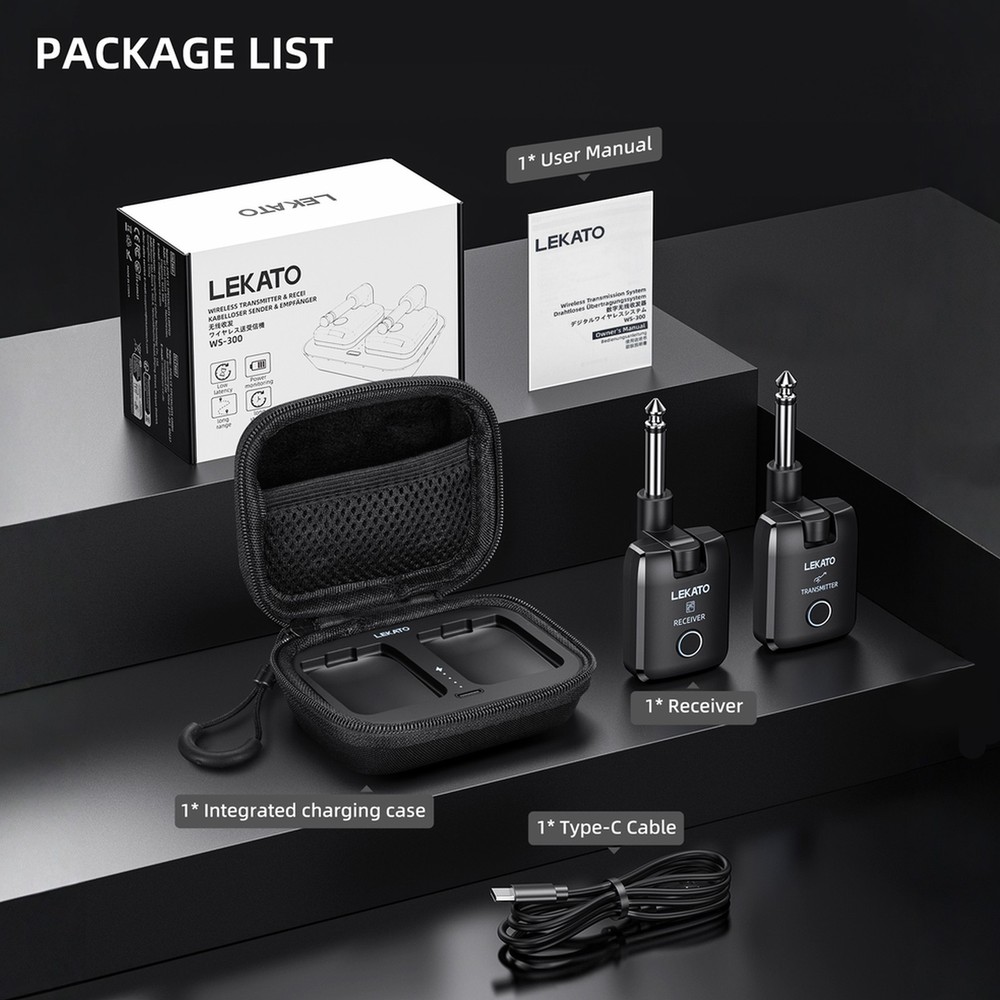 LEKATO Wireless Guitar System with Charging Case 2.4GHz Transmitter Receiver