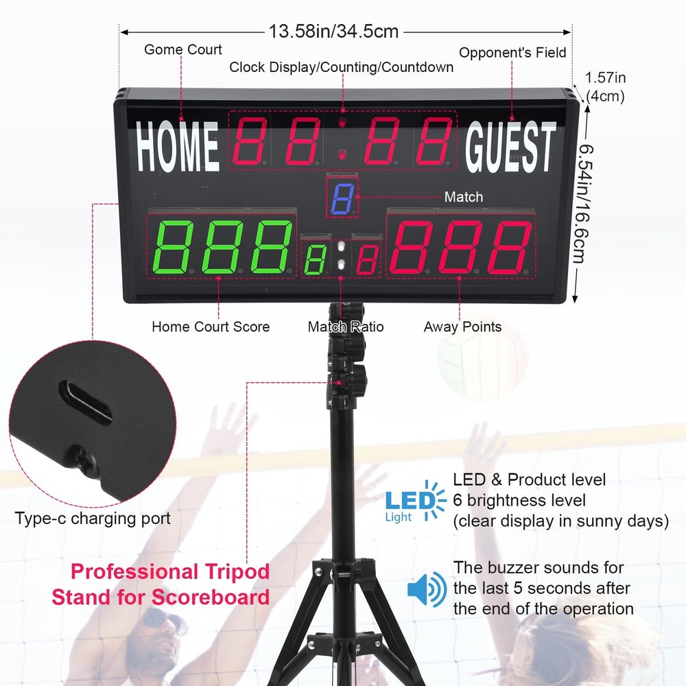 Samshow 2025 LED Electronic Scoreboard Digital Score Keeper with Remote black