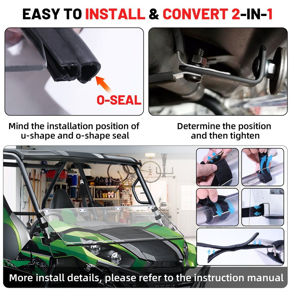 Scratch Resistant Flip Windshield for 2016-2024 Kawasaki Teryx 800 Vented Window