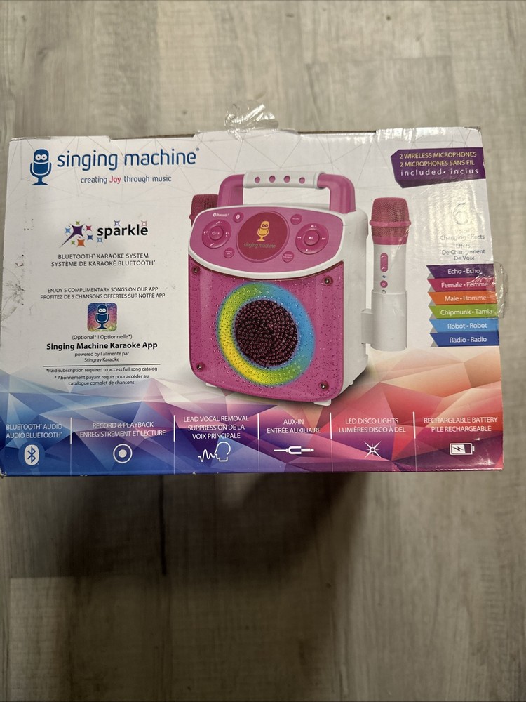 Singing Machine Sparkle Bluetooth LED Disco Lights Karaoke System, SML294, Pink