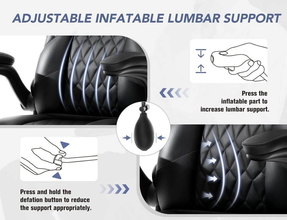 Office Chair with Adjustable Inflatable Lumbar Support,Leather Ergonomic Comput