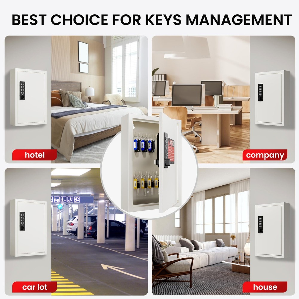 40 Keys Lock Box for Keys with Code, Electronic Key Box Wall Mount Cabinet, P...