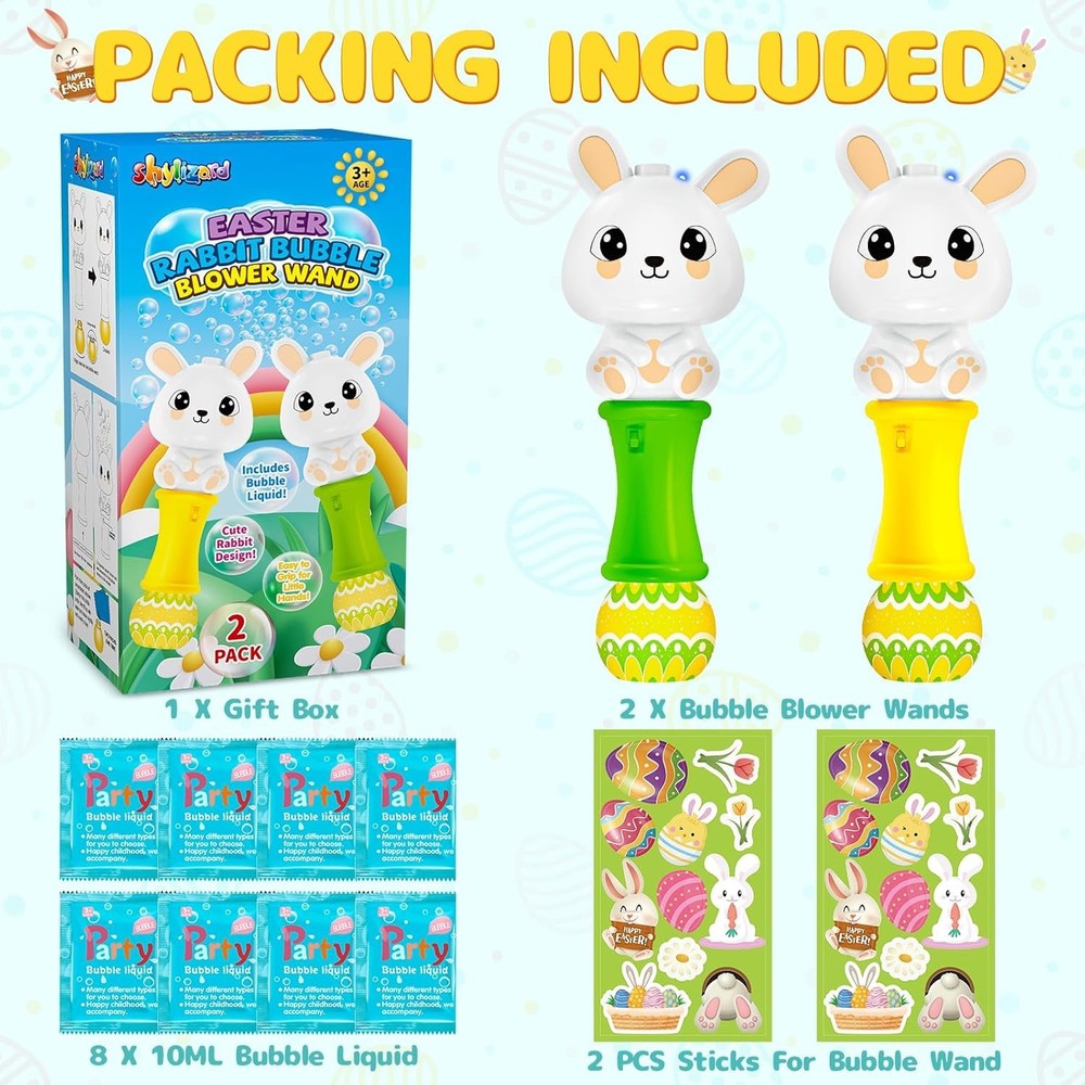 Easter Bubble Wands for Kids 2 Pack, Automatic Bubble Blower with Light for Girl