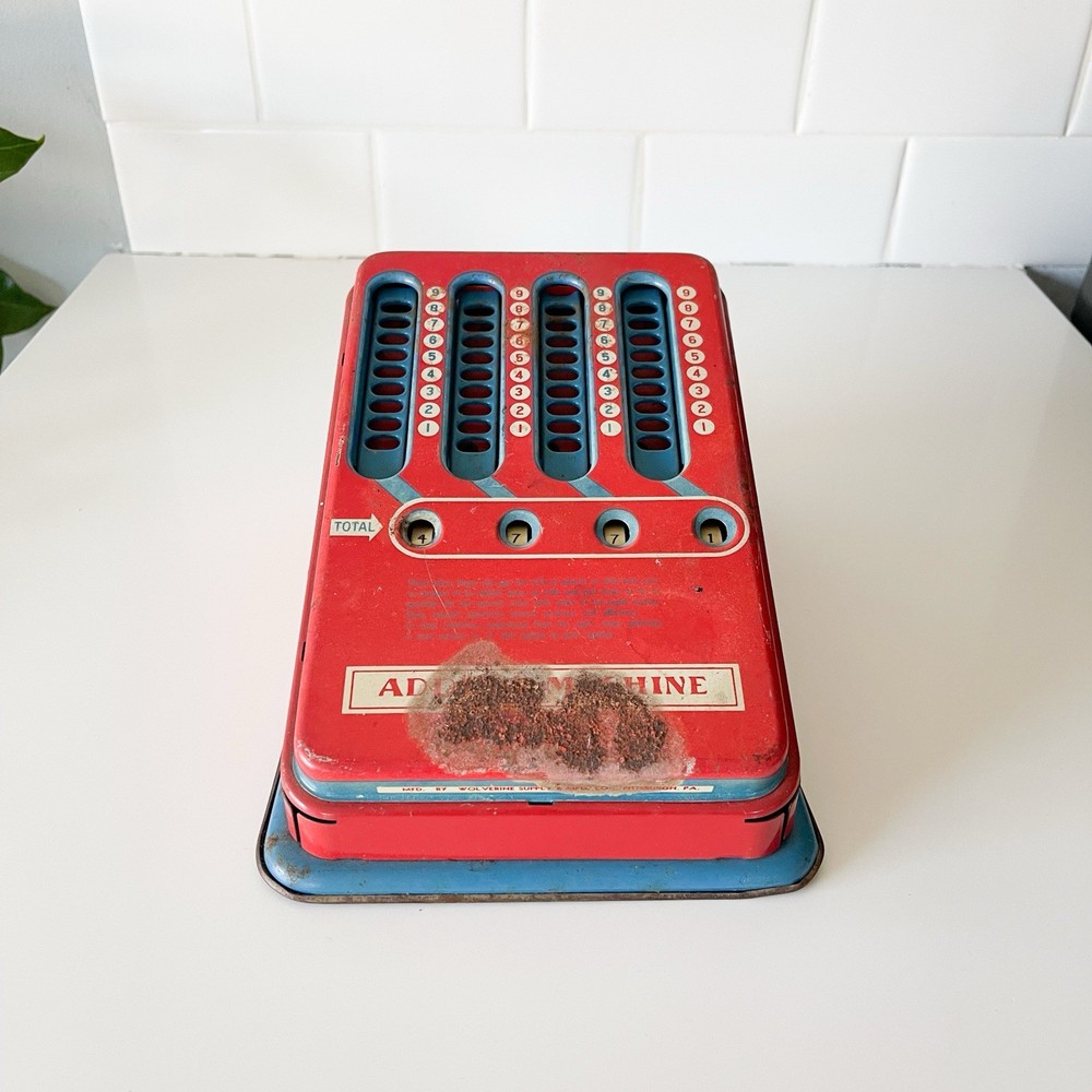 Vintage 1950s Wolverine Adding Machine Hand Pull Dial Metal Calculator