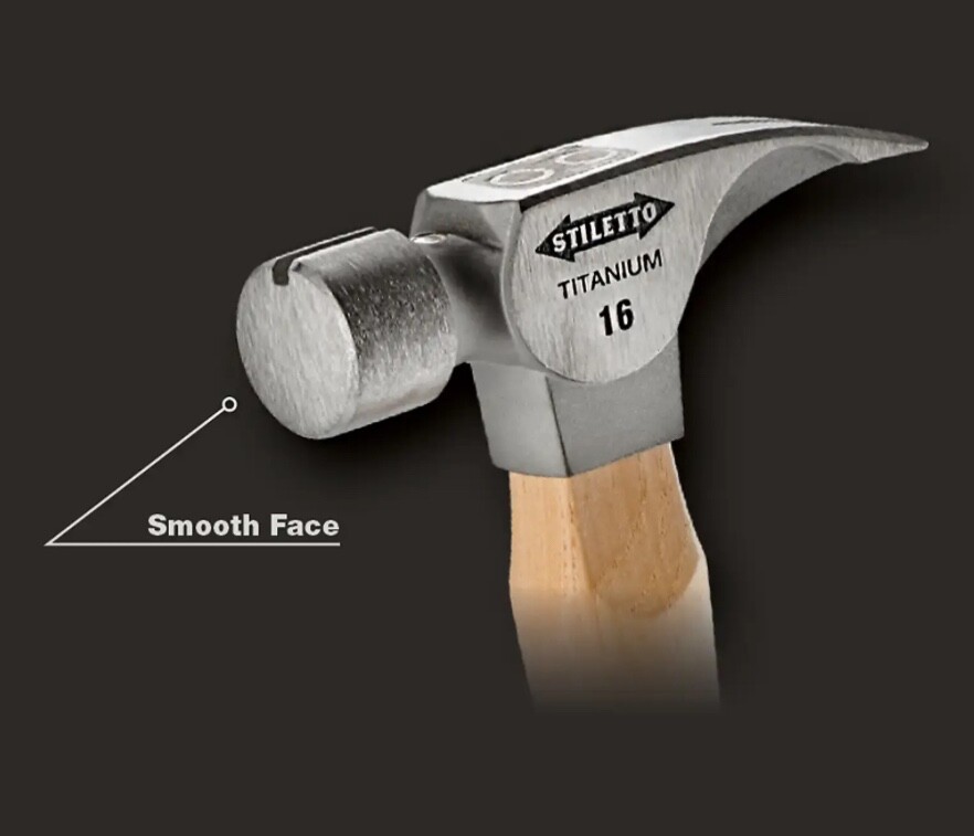 Stiletto TI16SC 16 Oz. Titanium Smooth Face Hammer, 18"Curved Hickory Handle