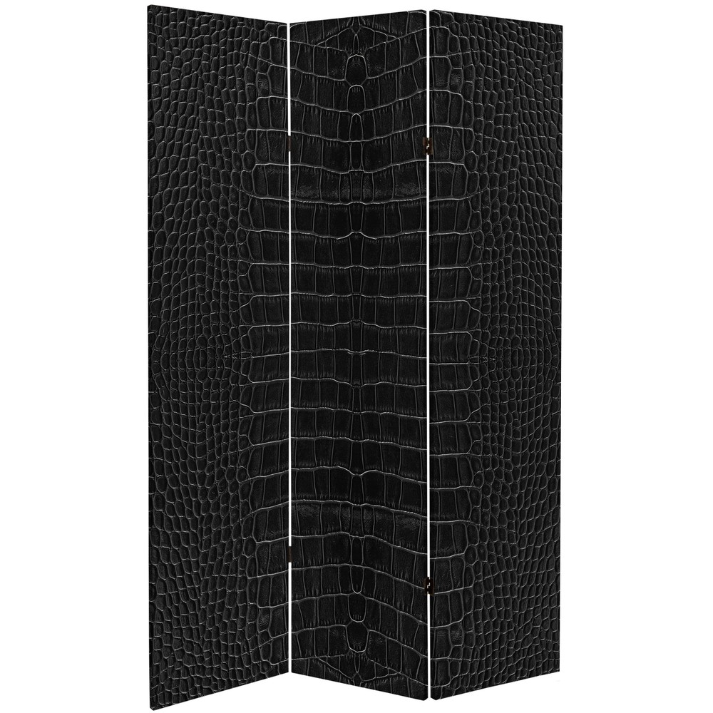 6 ft. Tall Double Sided Black Crocodile Print Canvas Room Divider