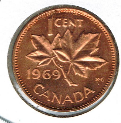 1969 Canadian Uncirculated One Cent Elizabeth II Coin!