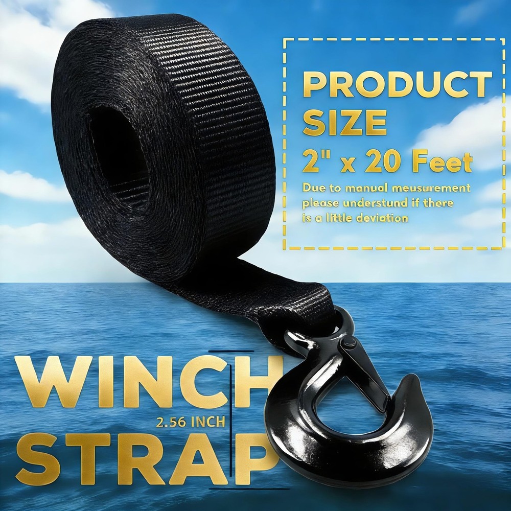 Heavy Duty Boat Trailer Winch Strap with Safety Hook & Protective Work Gloves...