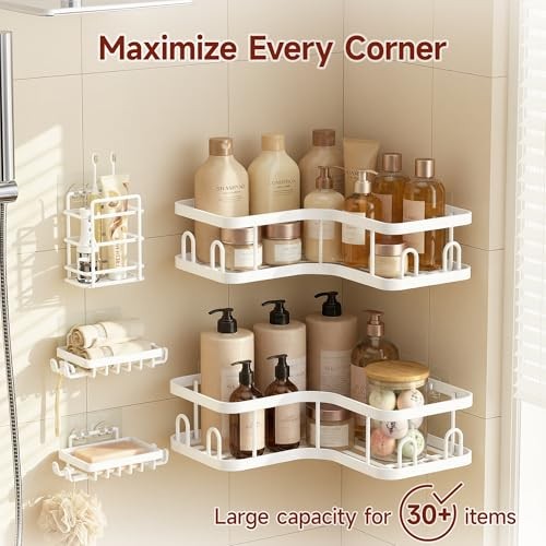 Corner Shower Caddy 5-Pack, Advanced 5-Piece Set(2 Large+3 Small) White
