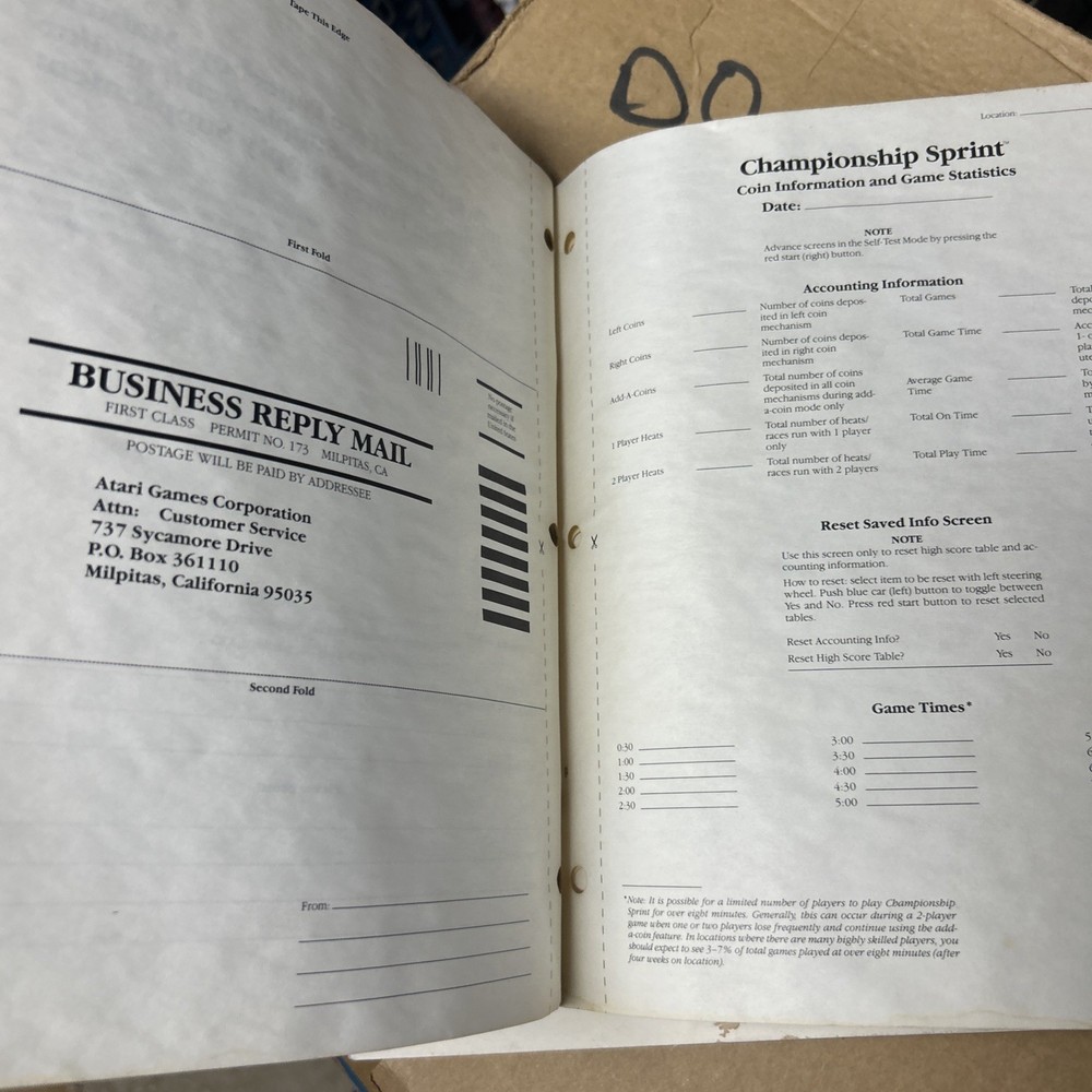 Original ARCADE video GAME owners manual Championship sprint set Atari